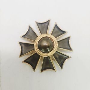 VTG Kramer MCM Maltese Cross Pin Brooch Starburst Sun Dome Flower Gold Tone Gray